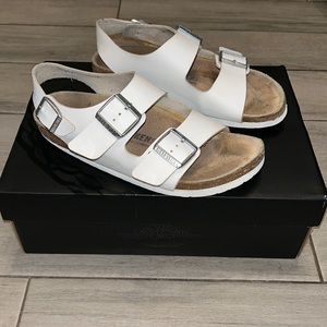 BIRKENSTOCK MILANO Size 7-7.5, 38 EU. White/Leather